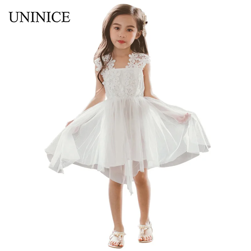 UNINICE Girl Sleeveless Princess Dress Summer Lace Tulle For Girls White Wedding Kids Party Clothes 2018 New | Детская одежда и