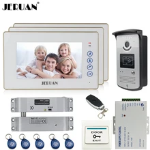 JERUAN Home 7 inch touch key video door phone intercom system kit 3 white monitor 700TVL RFID Access Night Vision Camera 1V3