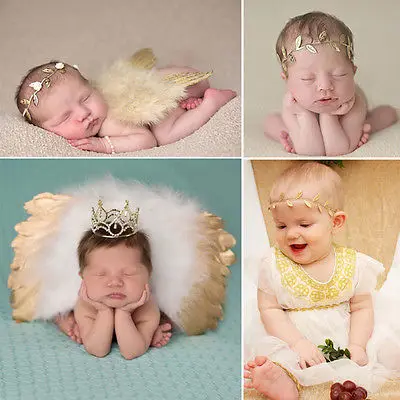 New Arrival 1 Set Baby Infant Newborn Costume Feather Angel Wing Photography Props Headband