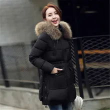 AILOOGE большой натуральный мех Женская куртка зимнее пальто енот меховой воротник с капюшоном Длинные теплые тонкие толстые парки для женщин куртки и пальто
