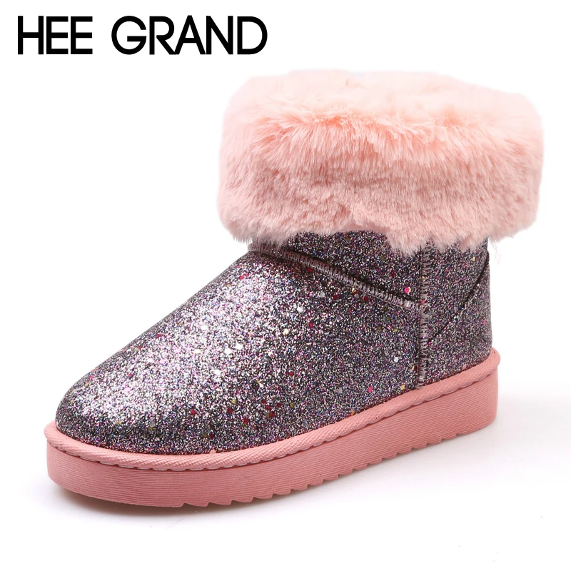 

HEE GRAND Bling Bling 2017 Winter Ankle Boots Women Warm Fashion Platform Snow Boots Shoes Woman Flat with 3 Colors XWX6445