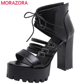 

MORAZORA 2020 plus size 42 gladiator sandals women shoes zip high heels platform sandals summer party prom shoes woman pink