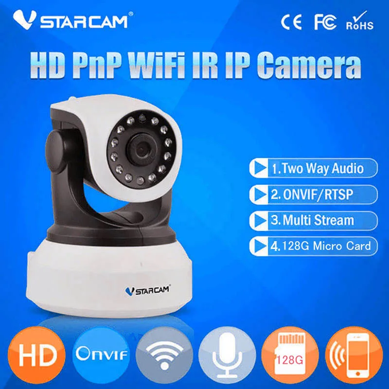 

Original Vstarcam C7824WIP HD 720P Wireless IP Camera Wifi IR-Cut Infrared Night Vision CCTV Surveillance Security Camera Home