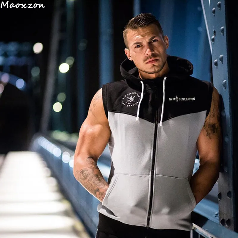 Maoxzon Men's Loose Zipper Cardigan Fitness Hooded Tank Tops Boys