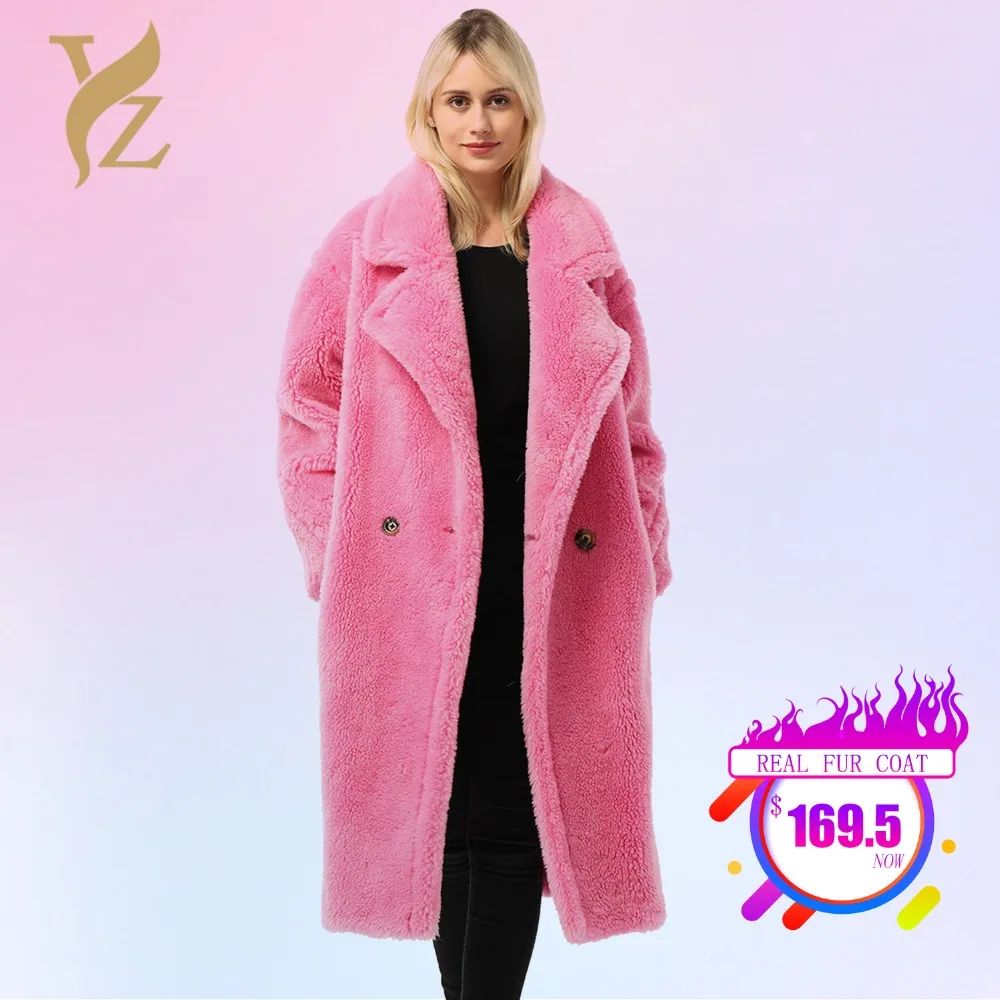 

2018 Winter New Fashion Womens Teddy Bear Real Fur Coat X-Long Nature Sheep Fur Oversized Parka Thick Warm Outerwear Fur Jackets