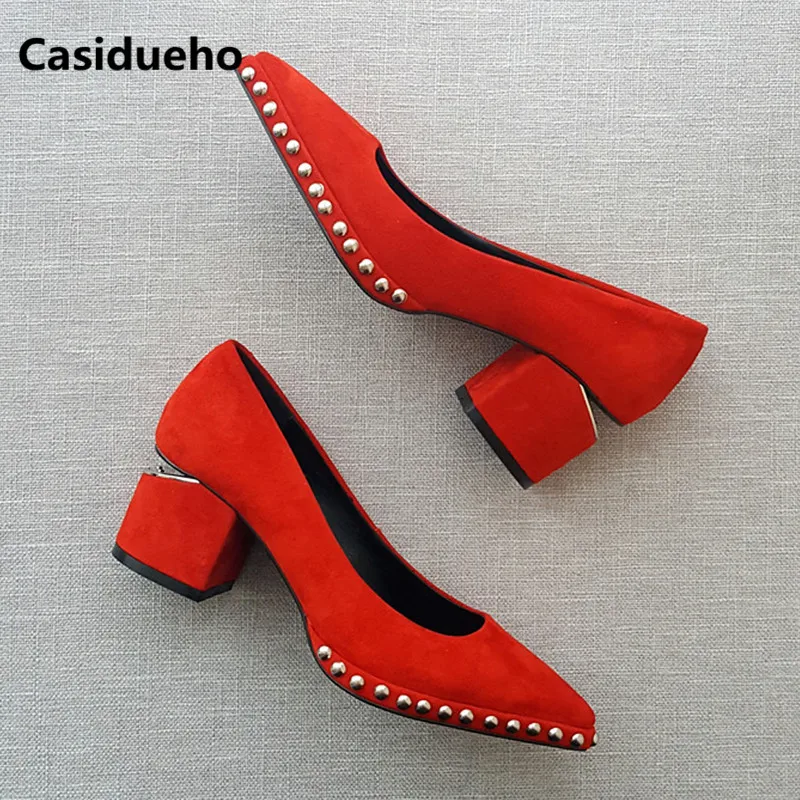 

Casidueho Novel Heels Women Pumps Pointy Toe Leather Shoes Woman Elegant Party Sandalias Rivets Zapatos Mujer Single Shoes 2018