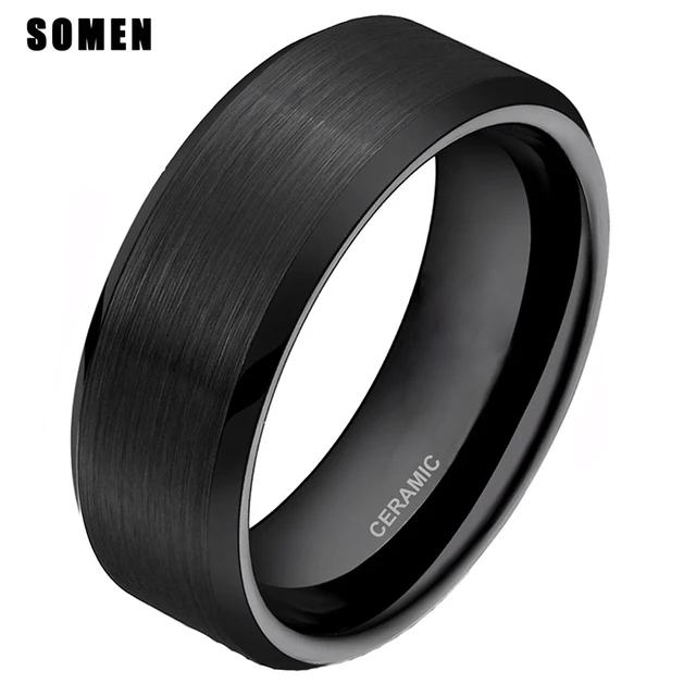 Somen 8mm Ring Men Black Ceramic Ring Brushed Love Wedding Band Marriage Engagement Rings Fashion Men Jewelry Gilft Bague Homme