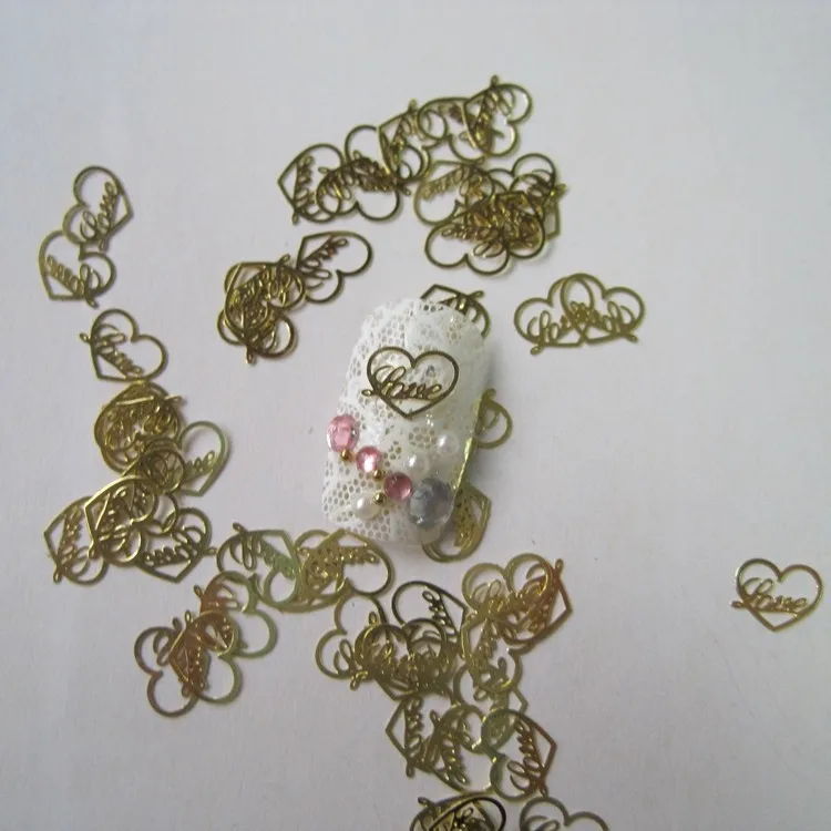 MS44 100 шт. цвета: золотистый; Симпатичные тапочки с узором в виде сердца деко Металлизированное украшение для ногтей Стикеры нейл-арта украшения неклеевой Стикеры