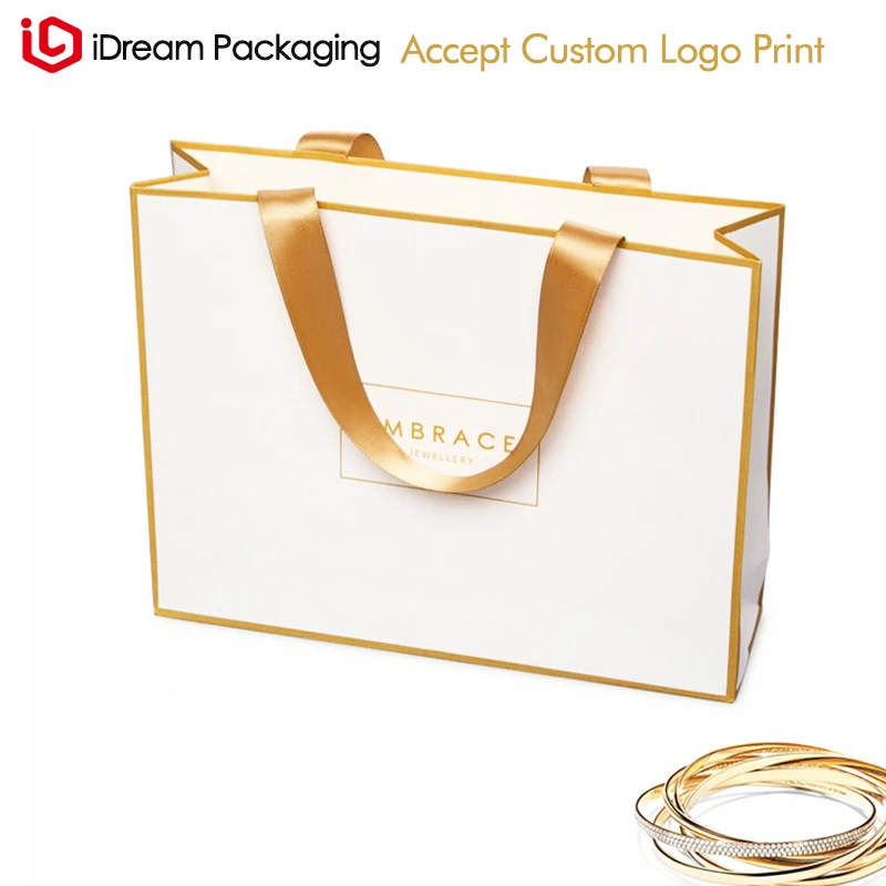Download Custom Gold Line Square Paper Bag With Gold Ribbon Handle Lifting Rope Gift Bags Wrapping Supplies Aliexpress