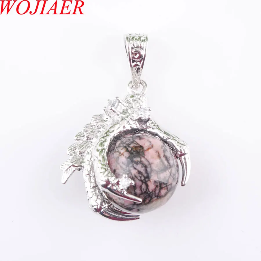 WOJIAER Rhodochrosite камень драгоценный круглый бусина с драконом коготь серебряные