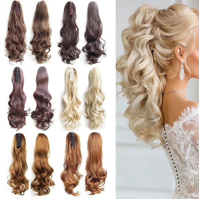 

Korean Hot Sale High Quality Long Lady Girl Wavy Ponytail Wigs Hairpiece Extension Synthetic Claw Clipin Ponytails Hairpieces