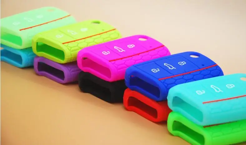 

10pcs OkeyTech Silicone Key Bag 3 Buttons for VW VOLKSWAGEN Golf 7 GTI Flip Remote Key Protector Cover Case Car-Styling Accessor