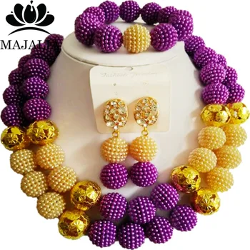 

Majalia Fashion Purple and Beige Lady Nigerian Wedding African Jewelry Set Plastic Beads Bride Jewelry Sets Free Shipping 2QW001