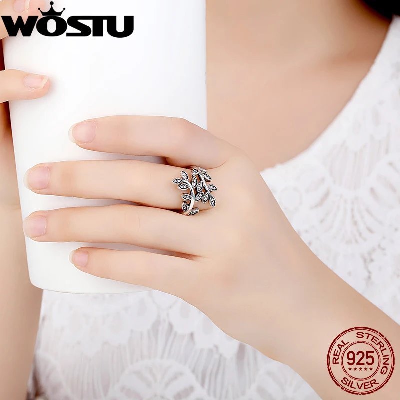 Silver Leaf Rings With Crystal Compatible With European Original Engagement Ring Jewelry Present
