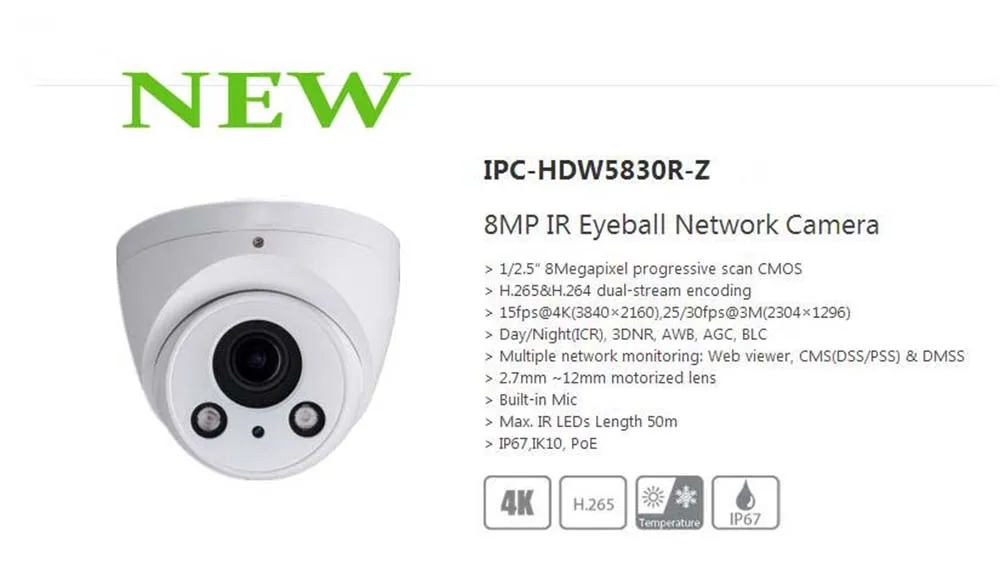 Free Shipping DAHUA Security IP Camera CCTV 8MP IR Eyeball Network Camera with POE IP67 IK10 Without Logo IPC-HDW5830R-Z Free Shipping DAHUA Security IP Camera CCTV 8MP IR Eyeball Network Camera with POE IP67 IK10 Without Logo IPC-HDW5830R-Z