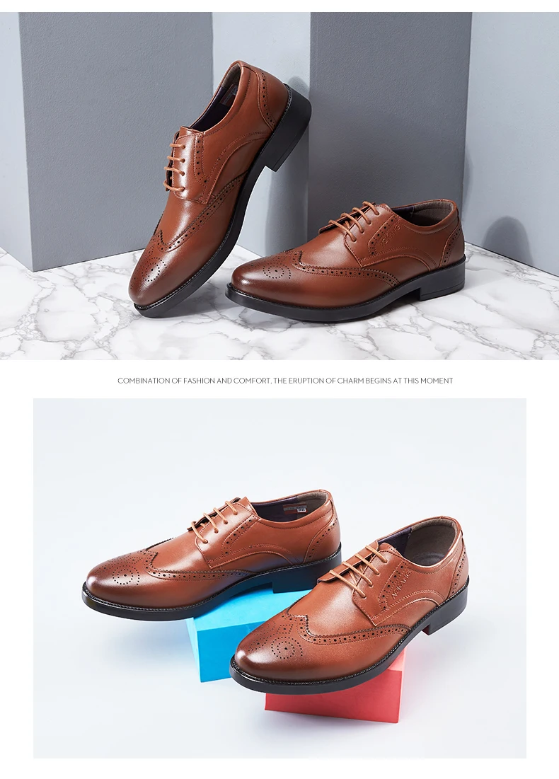 Aokang/; Мужская обувь; обувь из натуральной кожи; Мужская обувь с перфорацией типа «броги»; удобная дышащая официальная обувь; Высококачественная брендовая Роскошная обувь