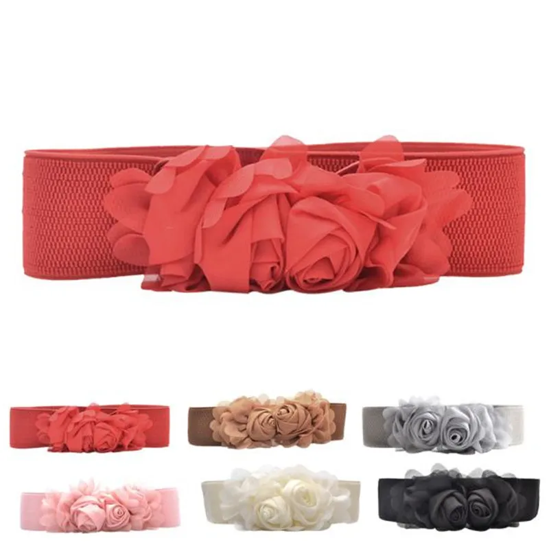 Elastic Waistband Chiffon Roses Leisure Strap Dress Accessory Belts for women men Fashion Accessory 40FE0504