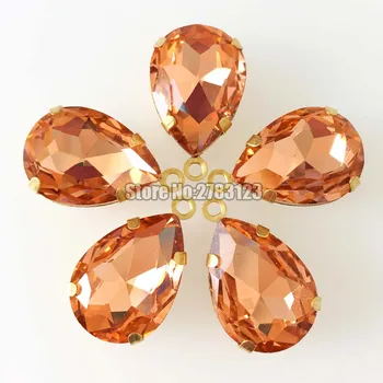 

Free shipping! Water Red faltback Gold bottom high-quality AAA Glass Crystal Single hanging sew on loose rhinstones SWSJ007