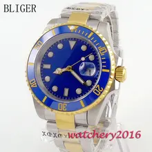 new 40mm Bliger blue dial luminous blue ceramic bezel sapphire glass Automatic movement Men’s business Watch