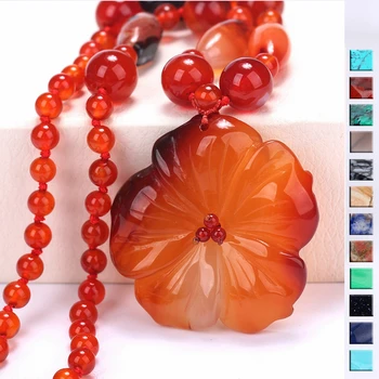 

Natural Black Agate Necklace Crystal Black Dragon Ven Agat Stone Beads Knot Necklace Flowers Pendant Pop Elegant Women Jewelry