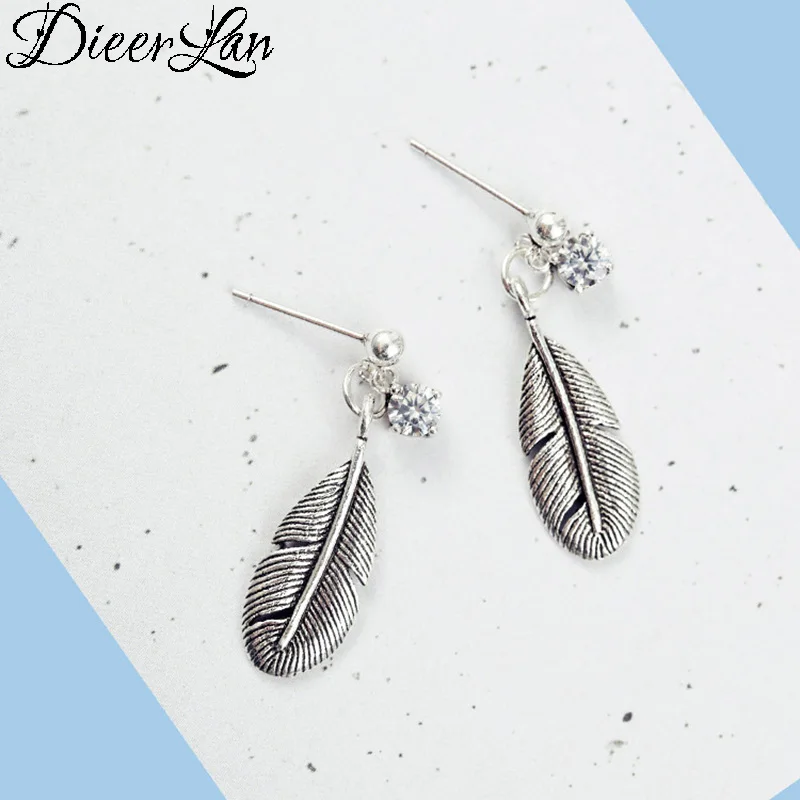 

DIEERLAN Vintage Retro 925 Sterling Silver Leaf Earrings For Women Gift Punk Jewelry S925 Ladies Zirconia Earrings Brincos