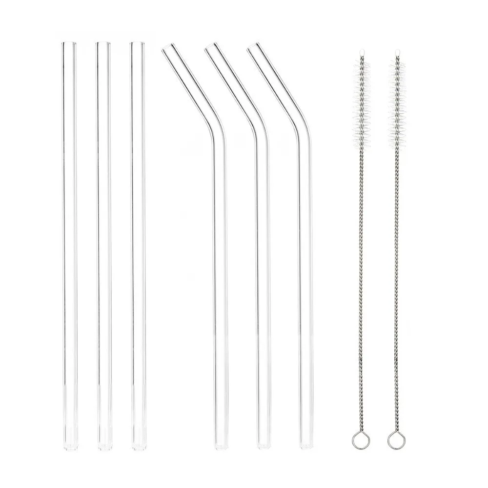 

8pcs Reusable Clear Glass Drinking Straws Dispenser Straight Bent Glass Straw for Beer Cold Bevarage Cocktail with Clean Brush