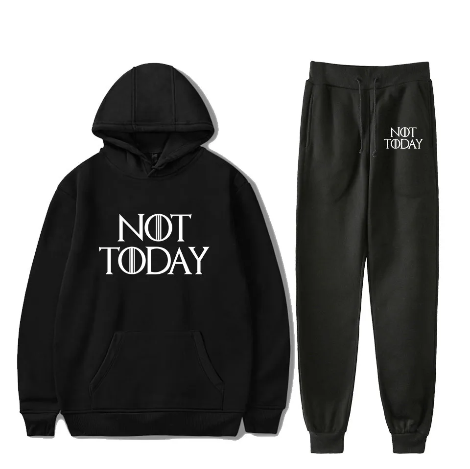 

American TV show Game of Thrones arya stark-not today print Hooded Sweatshirt+Recreational Sweatpants Sport Suit Men/Women Sets