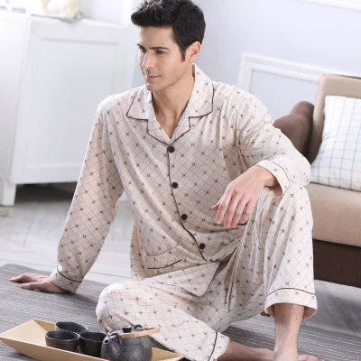 Мужские пижамы из хлопка с длинным рукавом, вязаные пижамы для сна на весну и осень, мужские пижамы для отдыха, Мужская пижама, большие размеры 4XL - Цвет: A6054