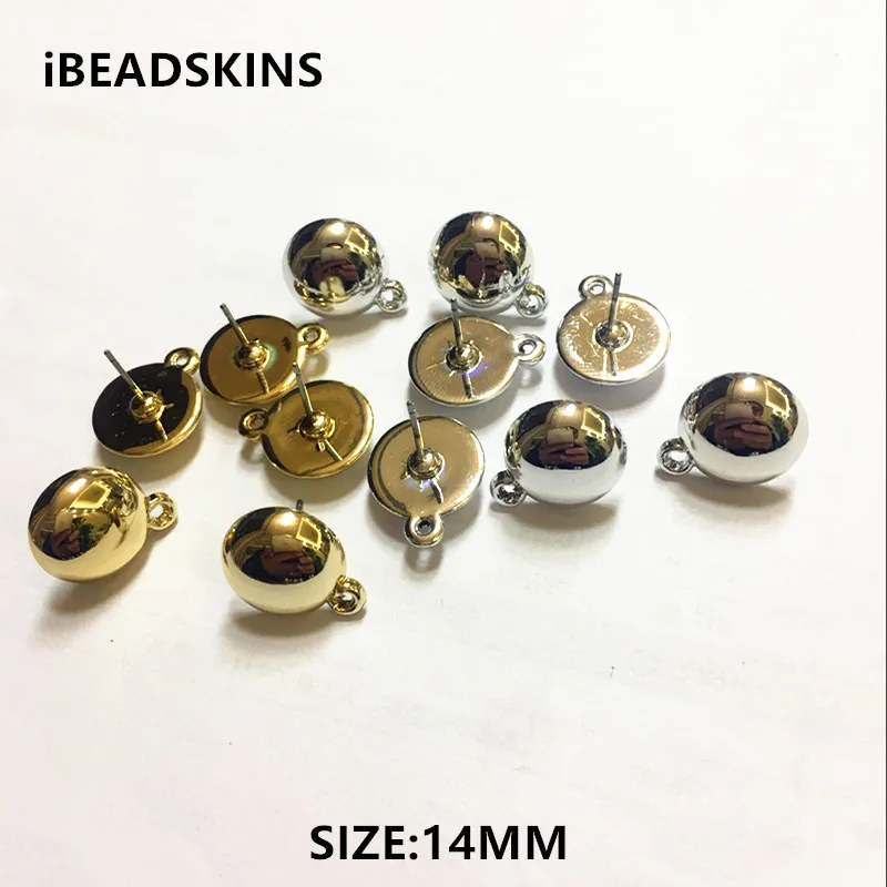 

New arrival! 14mm 100pcs/lot acrylic UV plating Ear stud semicircle shape earrings base accessories for Earrings DIY( as shown)