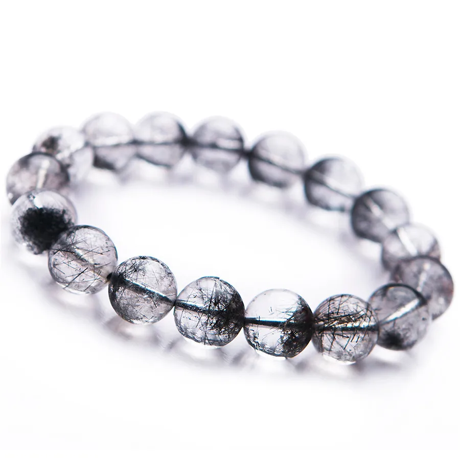 Genuine Brazil Natural Black Rutilated Quartz Bracelets 12mm Healing