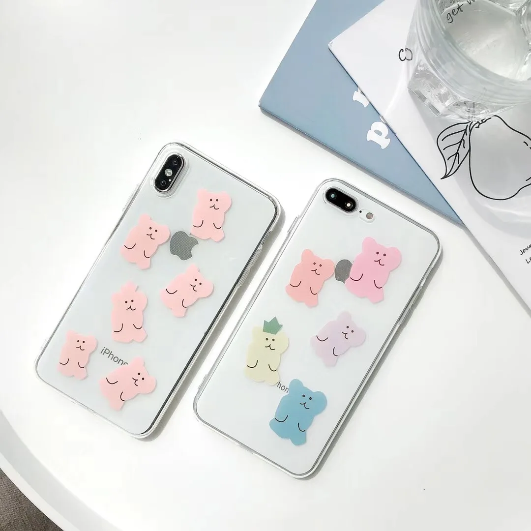 

Cute candy color bear phone case for iphone Xs MAX Xr X 6 6s 7 8plus cartoon transparent soft TPU back cover Fundas