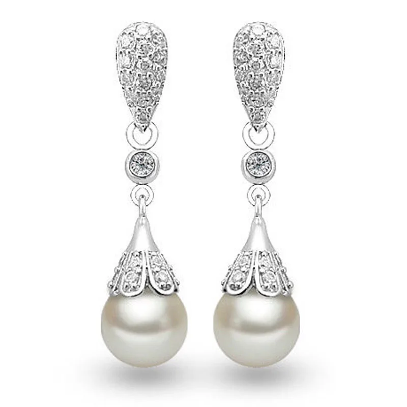 PATICO Elegant Classic S90 Silver Water Drop Earring Pearl Dangle Earrings Women Brincos Wedding Pearls Jewelry