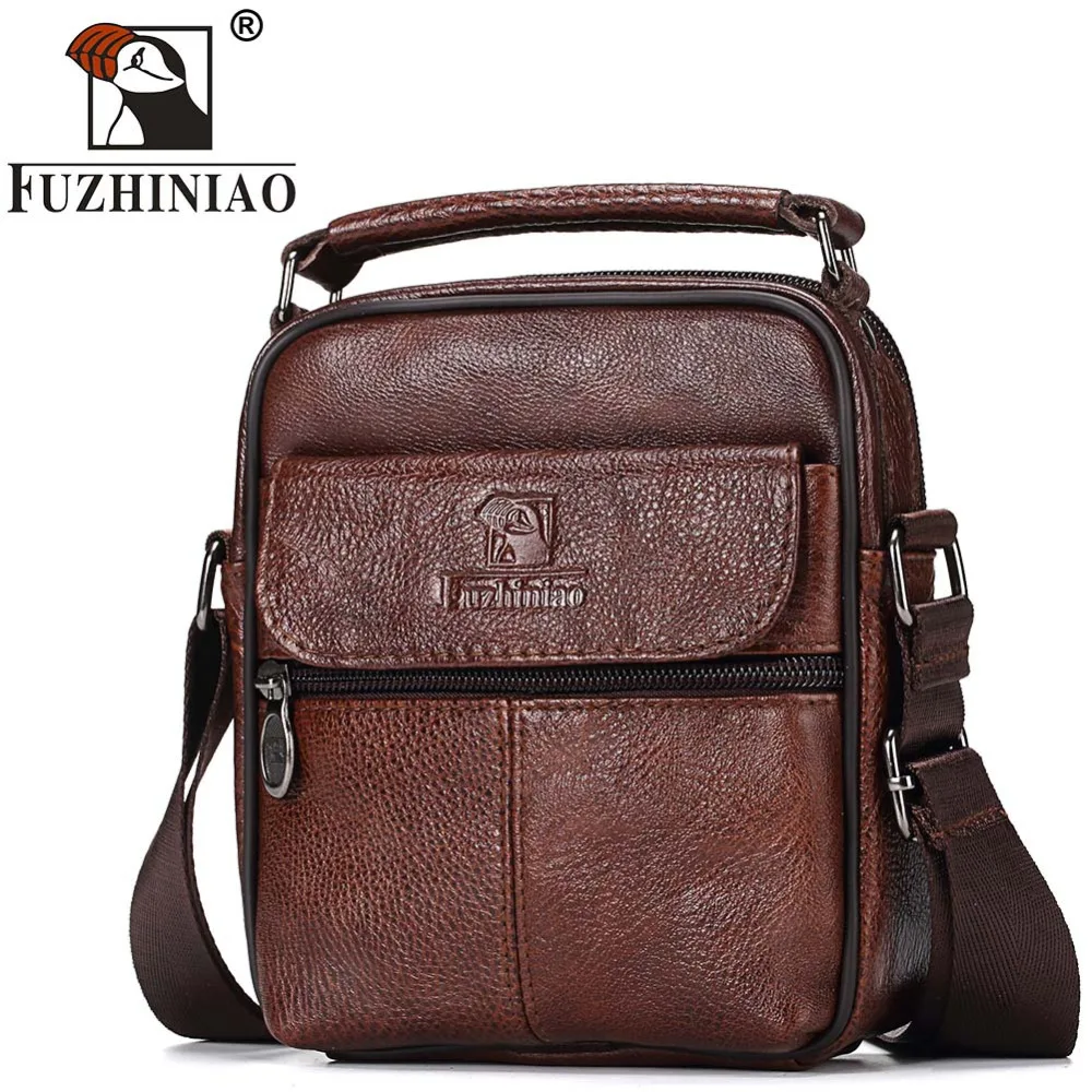FUZHINIAO جلد أصلي للرجال حقيبة ساعي حار بيع الذكور رجل صغير الأزياء Crossbody حقائب كتف الرجال السفر حقائب جديدة