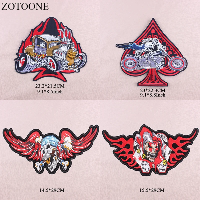 

ZOTOONE Large Back Punk Patch Iron On Skull Bikes Patches For Clothing Embroidery Poker Motorcycle Patches Stickers Applique E