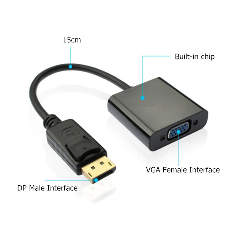 Trumsoon DP to VGA Adapter DisplayPort to VGA Cable Adapter Male to Female Converter 1080P for HDTV Laptop PC Projector