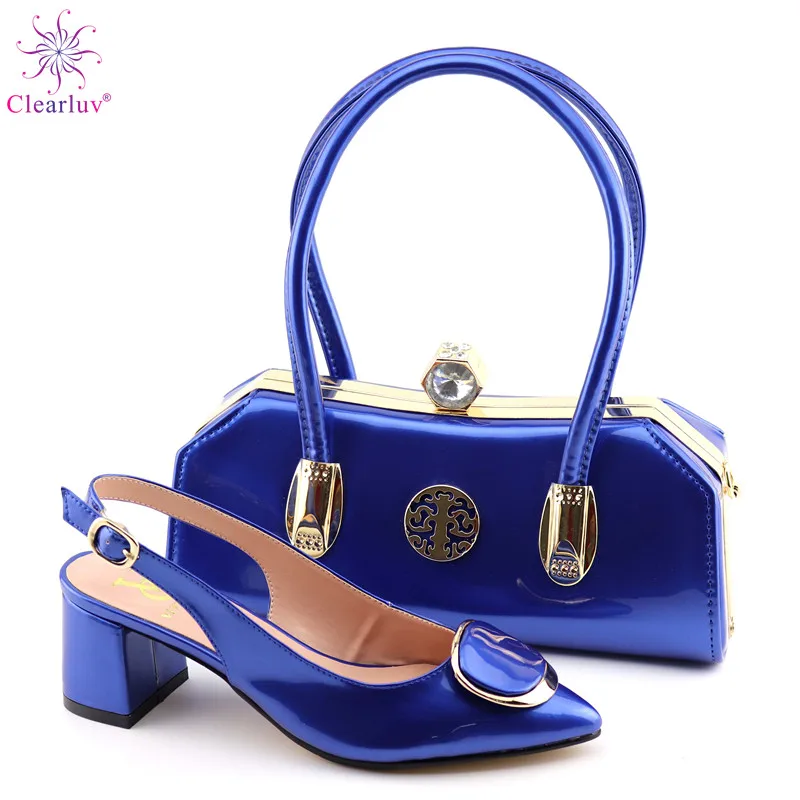 

Nigerian Shoes and Matching Bag Slip On Blue Elegant African Wedding Shoe Italy Shoes and Bag To Match Shoes with Bag Set