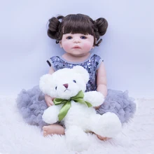 Bebes reborn girl dolls 22 55cm full body silicone reborn baby girl with plush bear toy children gift bath toy alive bonecas 55cm full silicone bebe reborn baby girl princess dolls lifelike alive doll with pink dress for child bath shower bedtime toy