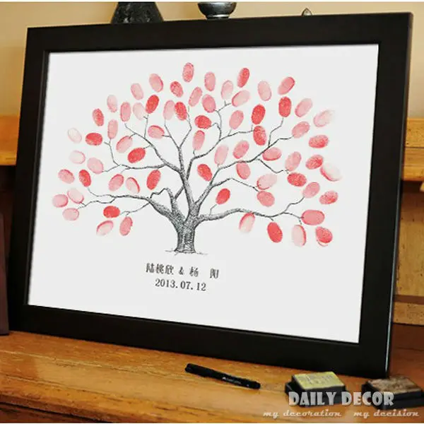 

30*45cm Wedding Fingerprint Tree Signature Tree, Attendance Book, DIY Customized Weddding Supplies Accessory with 5pcs inkpads