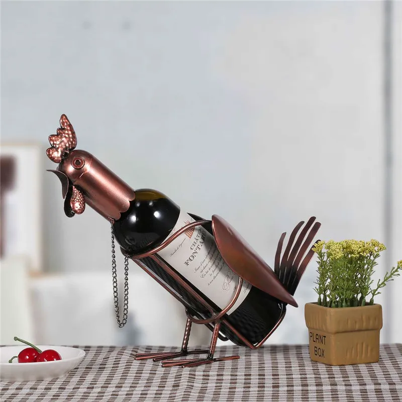

Metal Rooster Statue Modern Animal Sculpture Wine Rack Home Decor Crafts Gift Office Home Decoration Accessories L3103