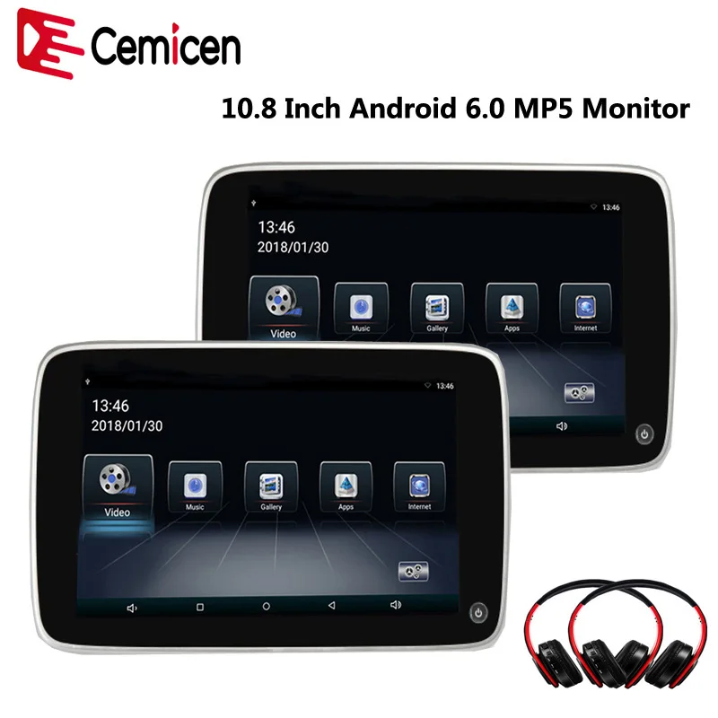 Cemicen 10,8 дюймов Android 6,0 HD 1080P видео Автомобильный ЖК-монитор ips сенсорный экран MP5/wifi/USB/SD/Bluetooth/FM/динамик/зеркальная связь