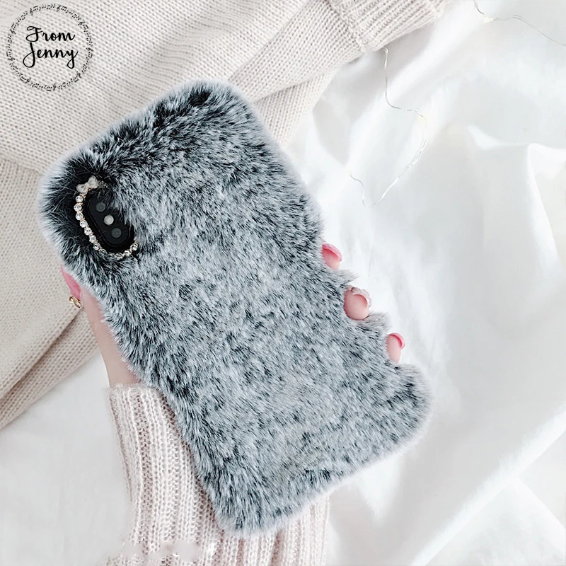 From Jenny Fluffy fake Fur Winter Phone Case For Apple iPhone 6 6s 7 7plus 8 8plus 10 X Free Shipping |