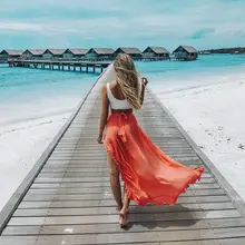 Женская летняя Высокая талия высокая сплит подол пляжная длинная юбка со шнуровкой Асимметричная Макси юбка P2