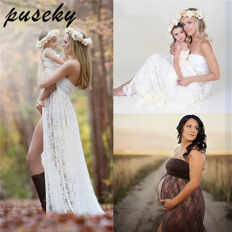 

Puseky Maternity Dress For Photo Shooting Sleeveless Lace Maxi Dress Photography Props Stretch Vestidos Pregnant Dresses