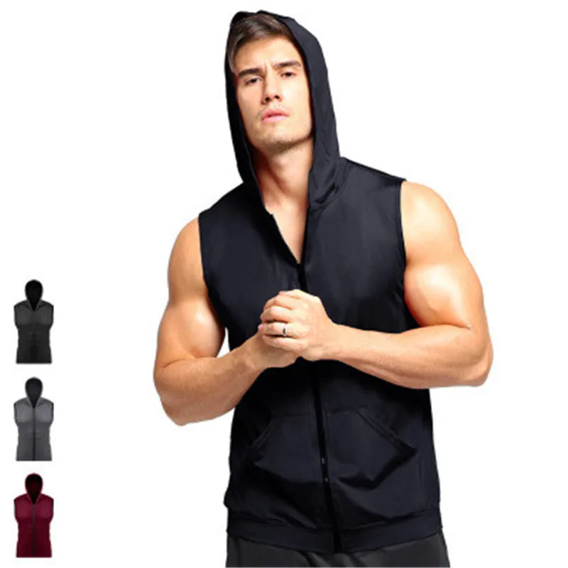 Hot Sell Running Shirt Summer Hooded Sport Jerseys Male Sportswear Fitness Sleeveless Top Gym Clothing Slim Sweater Soccer Vest