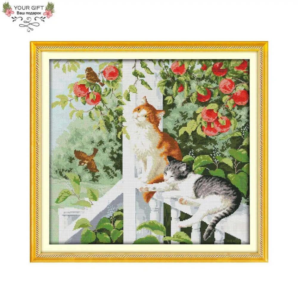 

Joy Sunday D749 14CT 11CT Stamped and Counted Home Decoration The Two Cats Cross Stitch Kits