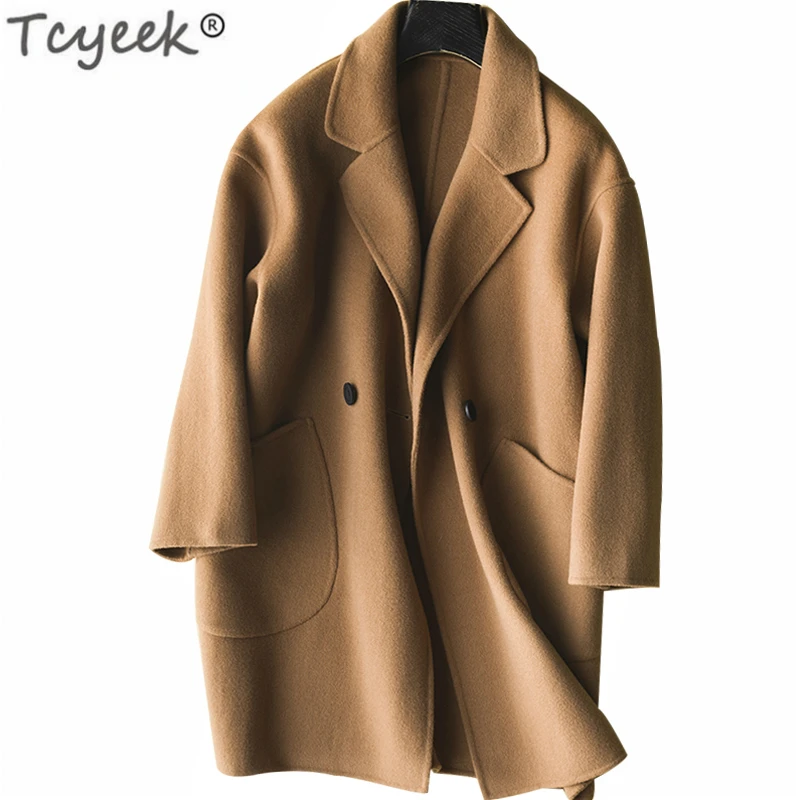 

Tcyeek Wool Coats and Jackets Women 100% Natural Woolen Overcoat Spring Autumn Clothes 2019 Double Breasted Coat Outwear LWL1409