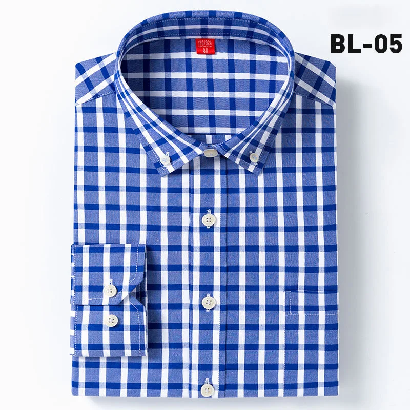 NIGRITY мужская повседневная клетчатая рубашка с длинным рукавом, приталенная Мужская рубашка из ткани Оксфорд, деловая рубашка, брендовая мужская одежда, размер S-4XL - Цвет: BL-05
