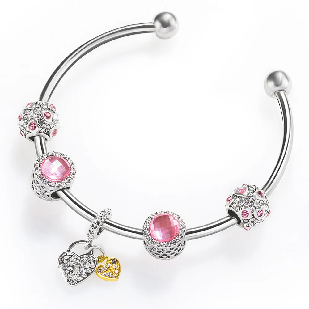 

Fashion European Beads Bracelet Vintage DIY Crystal Silver Jewelry Snake Chain Charm Bracelets for Women BS223