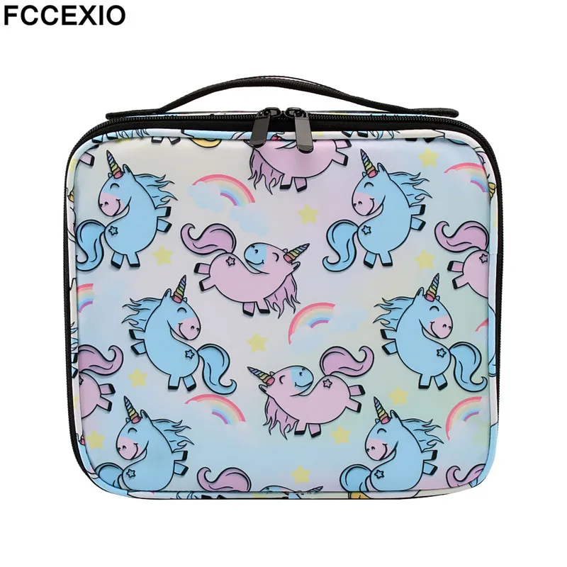 FCCEXIO косметички Радуга Милый Единорог макияж сумки Travel Organizer beauty Case несессер сумка для туалетных принадлежностей Мытье Ванны регулируемая коробка для макияжа - Цвет: 16009