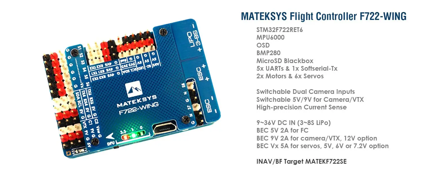 matek Systems F722 крыло игровые джойстики STM32F722RET6 3~ 6S игровые джойстики со встроенным серверный компьютером с экранным меню для Fly крыло с неподвижным крылом «сделай сам»